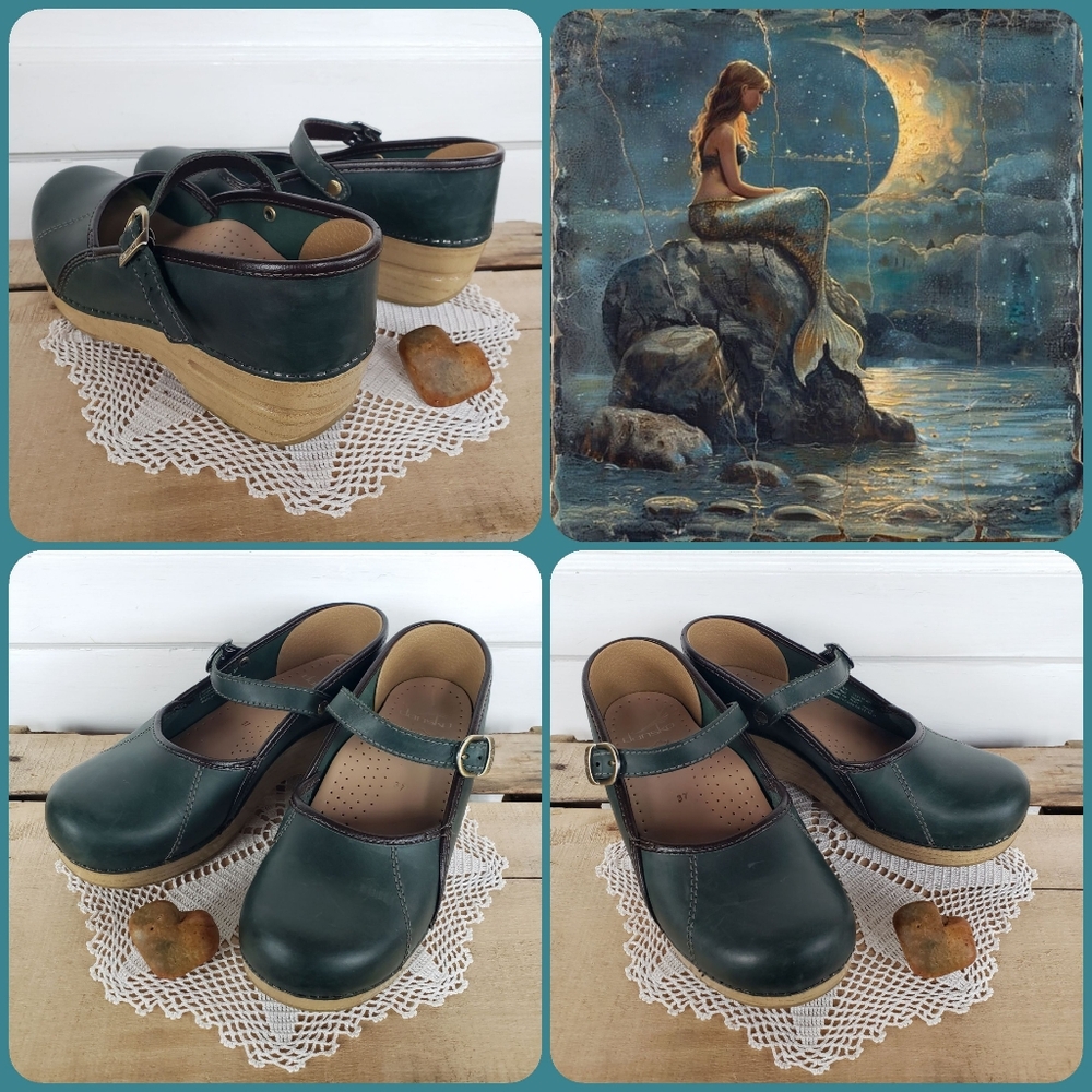 Emerald Green Dansko Pro Clog Marcelle MaryJane Straps Buckle Boho Cottage Gypsy - Picture 6 of 12
